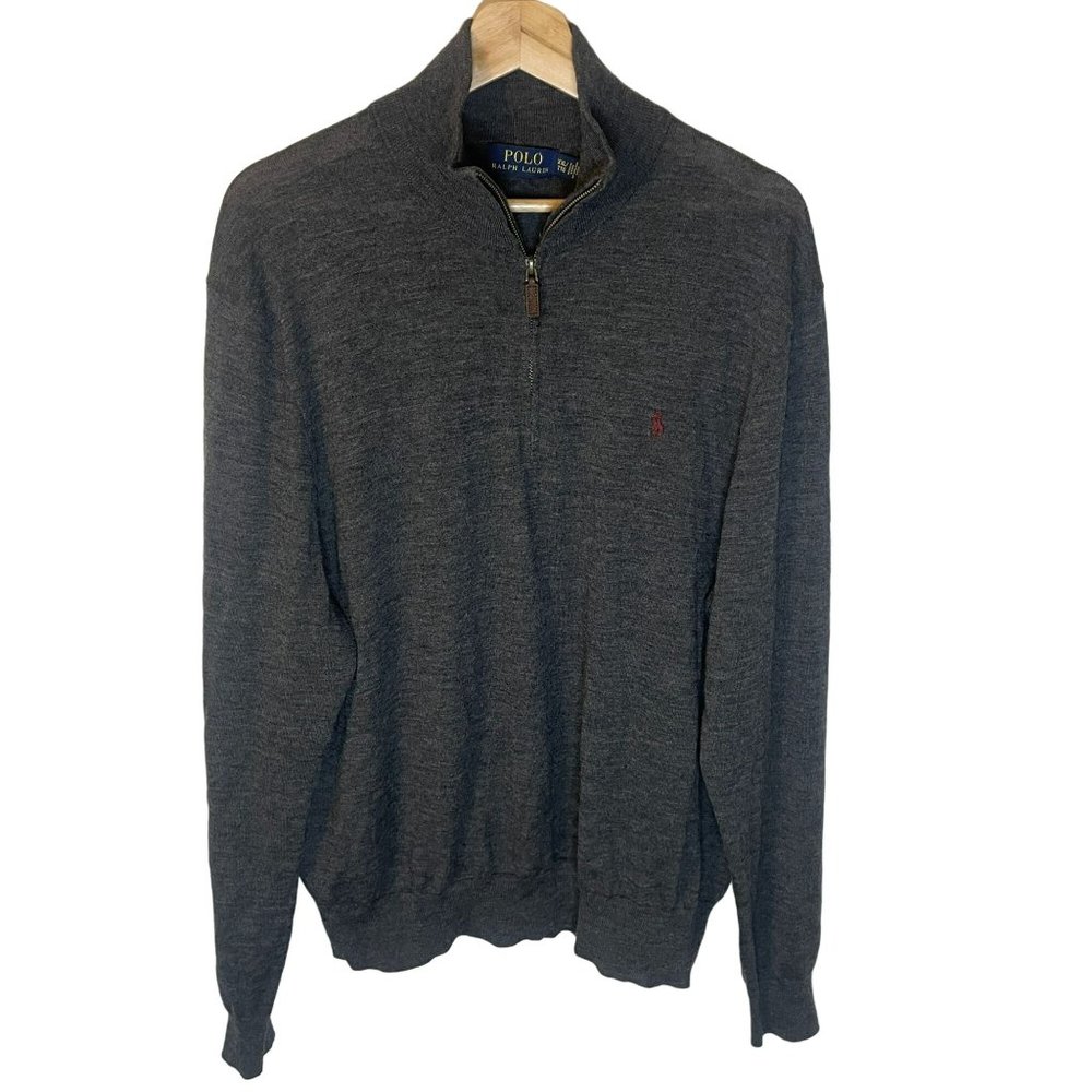 Polo Ralph Lauren 100% Merino Wool Polo Sweater Lightweight Logo Gray XXL